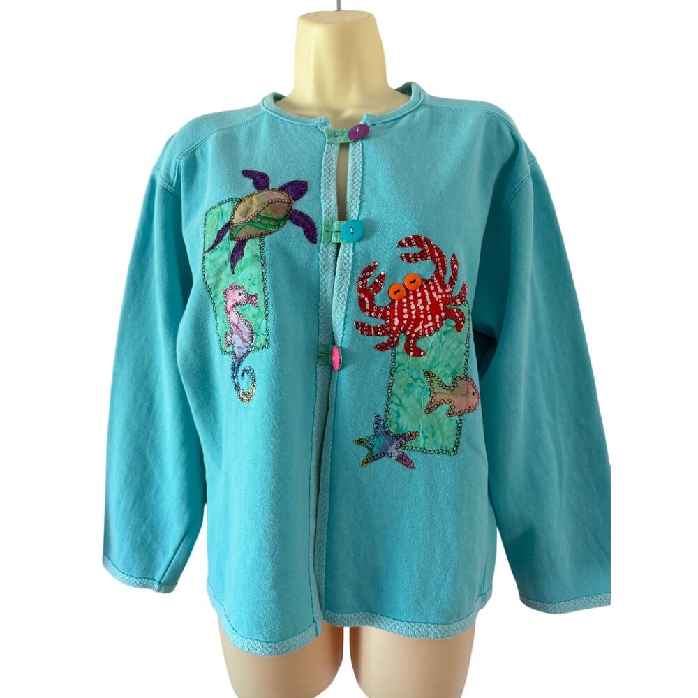 Comfort Colors Coastal Appliqués Jacket Cardigan Woman Size Small Art to Wear